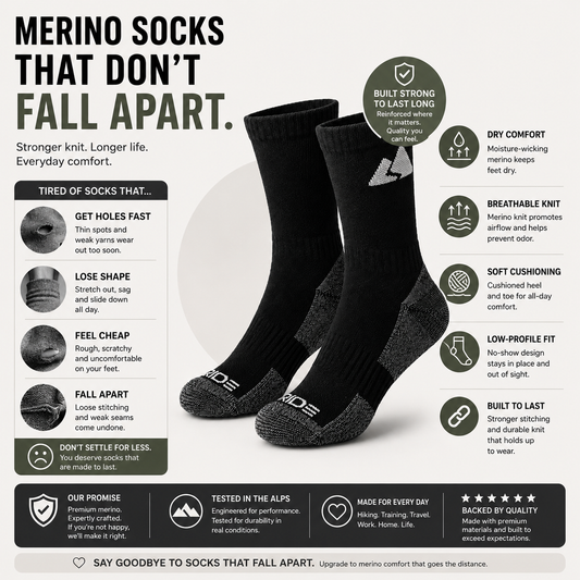 Black Merino Wool Hiking Socks