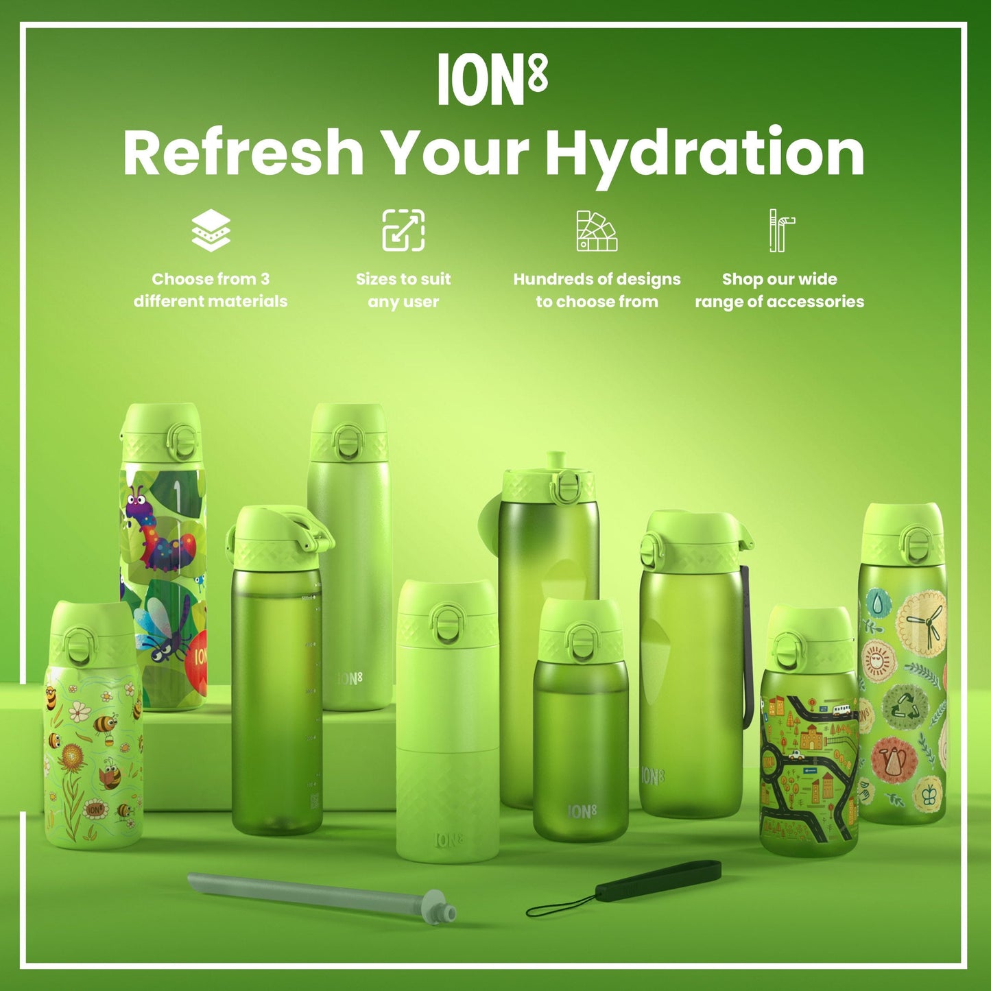 Leak Proof 1 Litre Water Bottle, Stainless Steel, Khaki Green, 1L