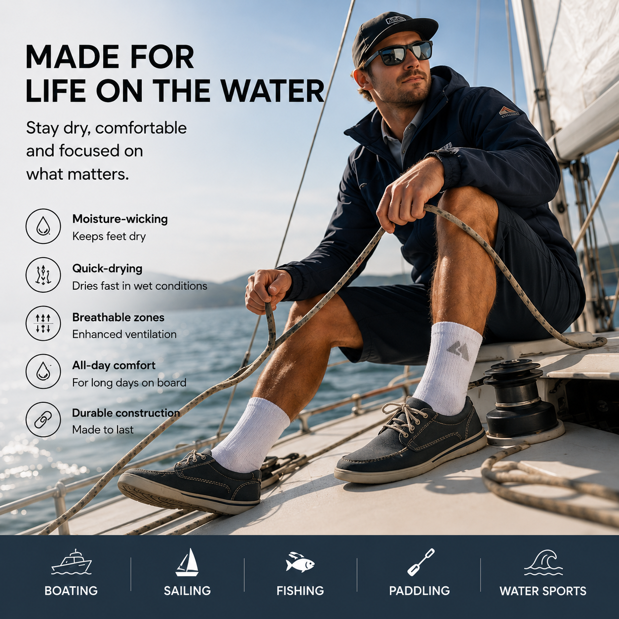 Hochwertige weiße Merino-Crew-Socken für Wandern, Aktivitäten und Laufen