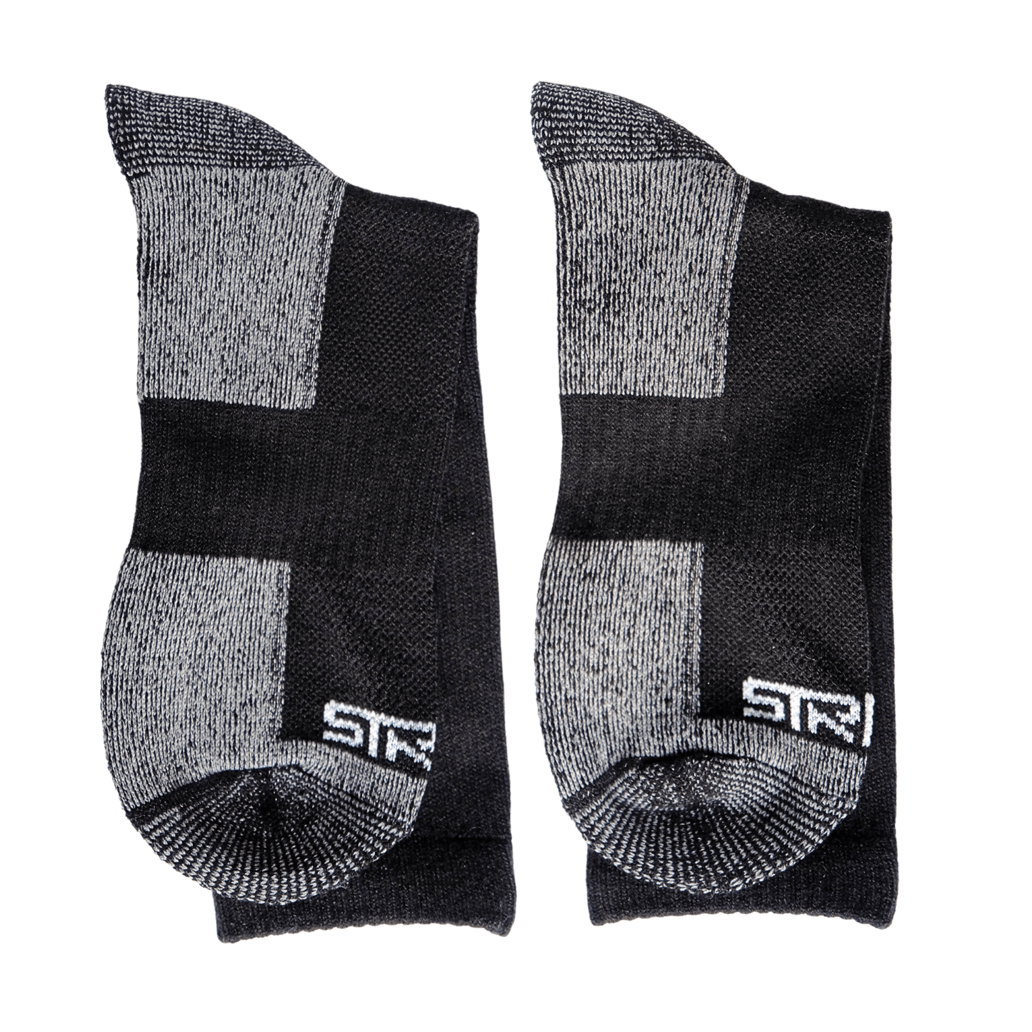 Black and grey merino wool thermal socks with heel and toe cushioning