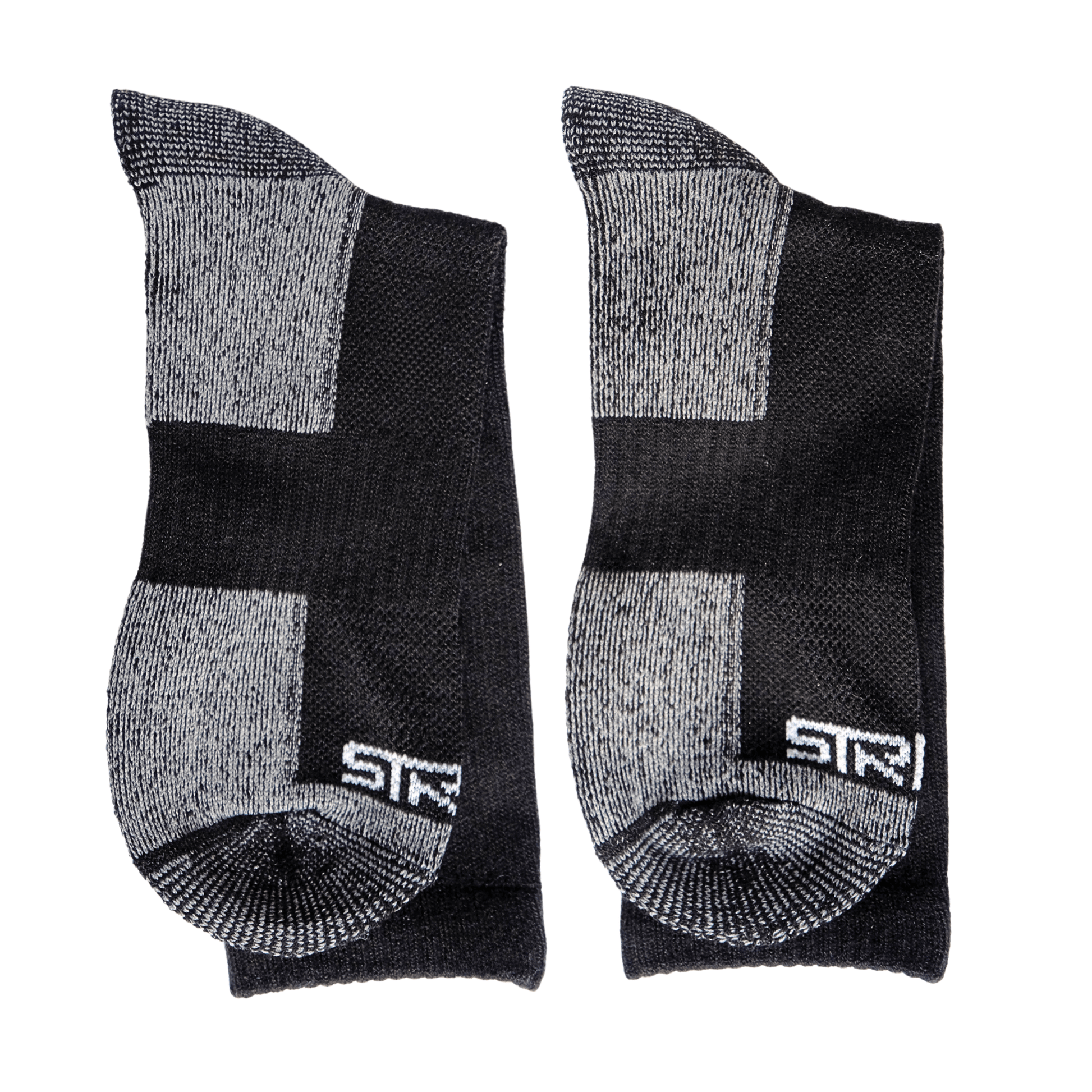 Black and grey merino wool thermal socks with heel and toe cushioning