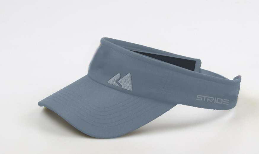 A gray unisex running sun visor cap hat with a mesh back and an adjustable front visor, displayed on a white background.