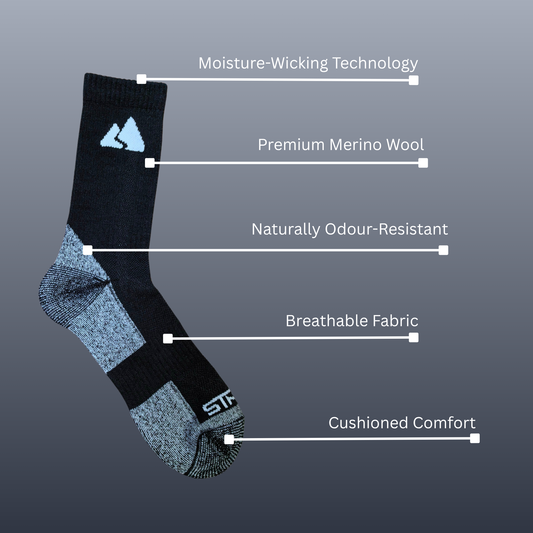 Black Merino Wool Hiking Socks | Winter Trekking | Unisex