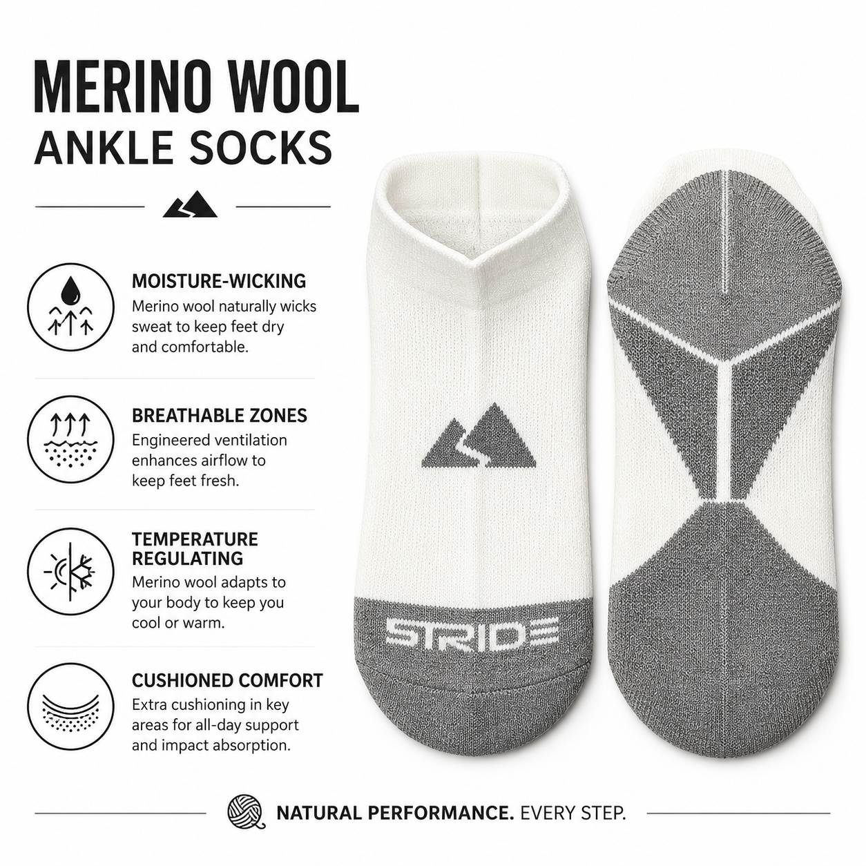 Merino Wool Ankle Socks - Running Active Thermal & Breathable Unisex
