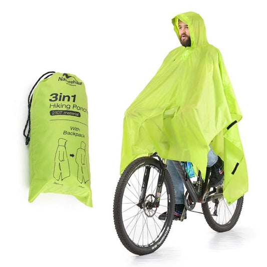 Naturehike 210T Plaid Outdoor Rain Poncho 3 In 1 Canopy Riding Travel Portable Backpacking Raincoat(Green)